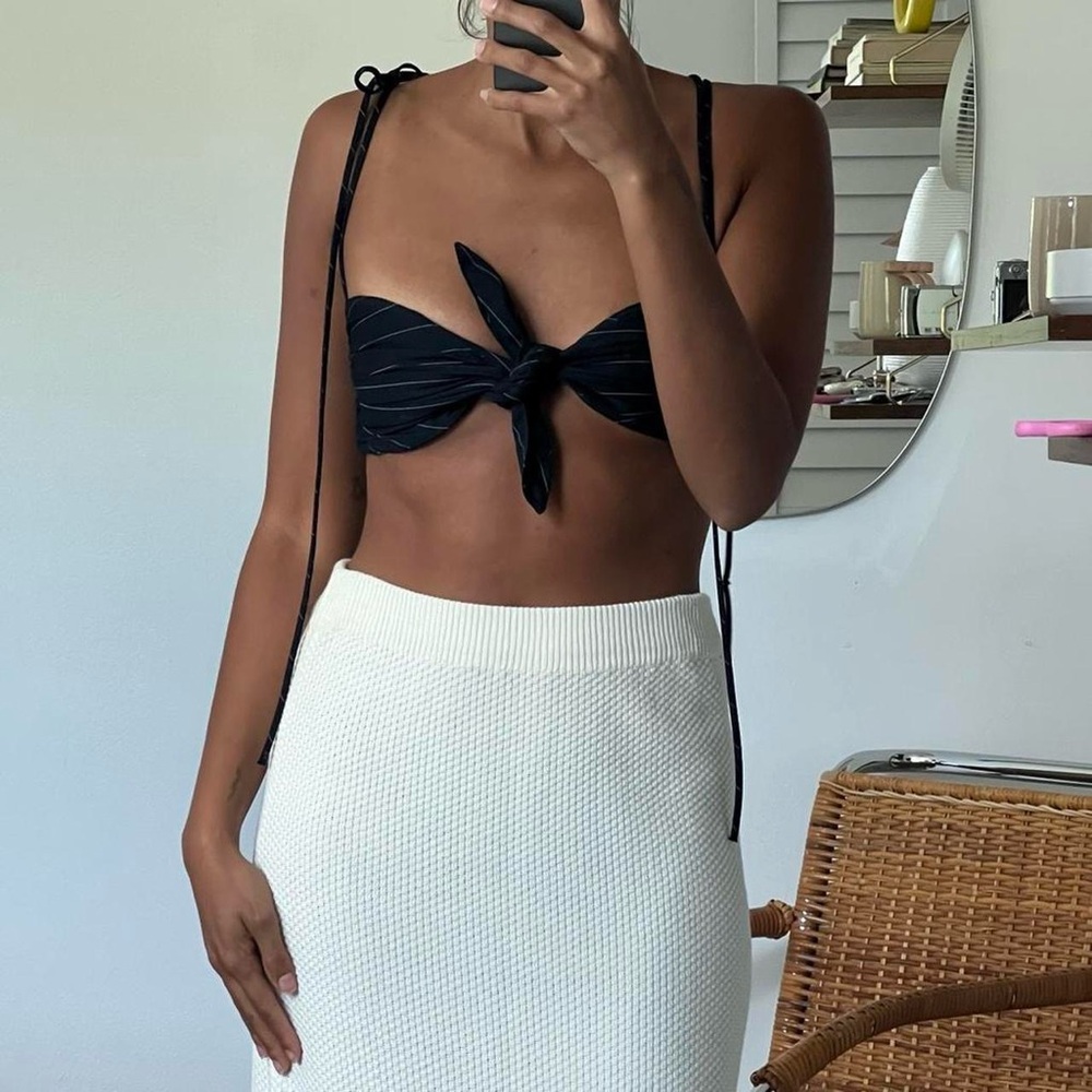 Stylenanda pinstripe tie crop top